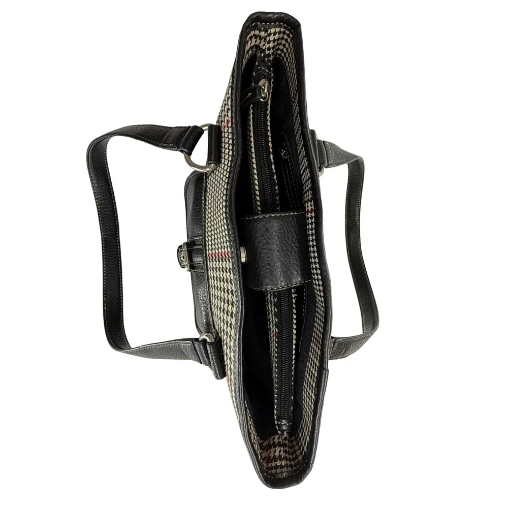 Chaps Leather Purse Black White Houndstooth Red Stripe - Picture 10 of 13